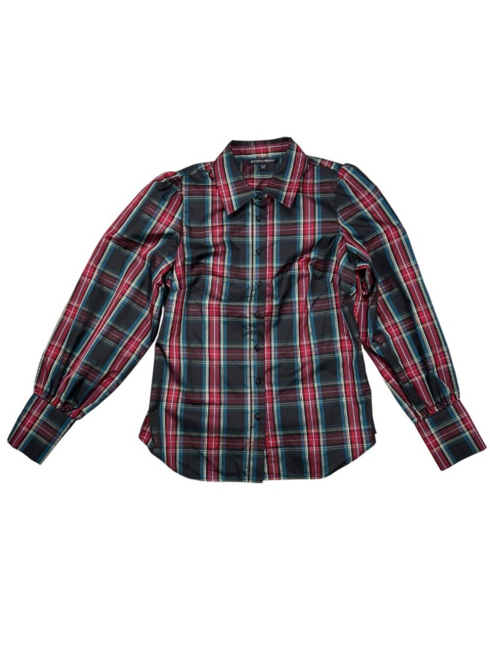 Boston Proper Holiday Tartan Multi Plaid Victoria Drama Sleeve Blouse M Office P